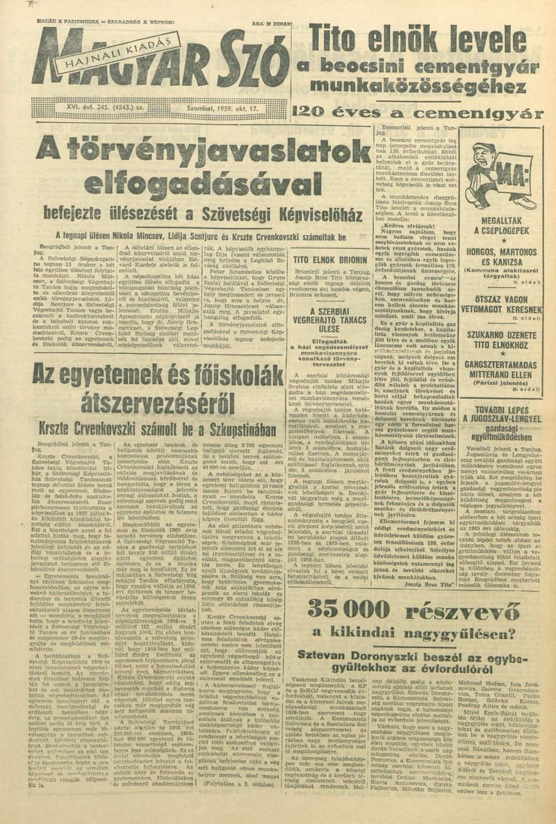 Magyar Szó, 16. évf. 1959. október 17. 245. sz. 1–26. oldal