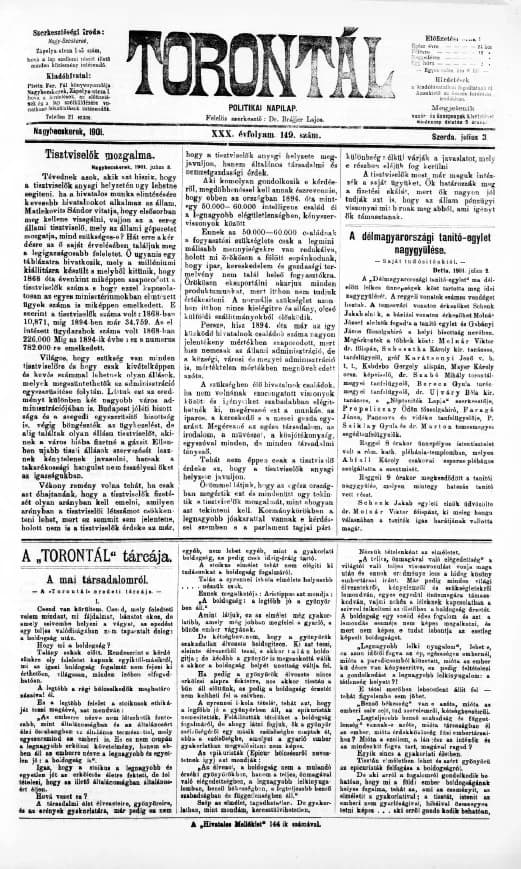 Torontál, 30. évf. 1901. július 3. 149. sz.