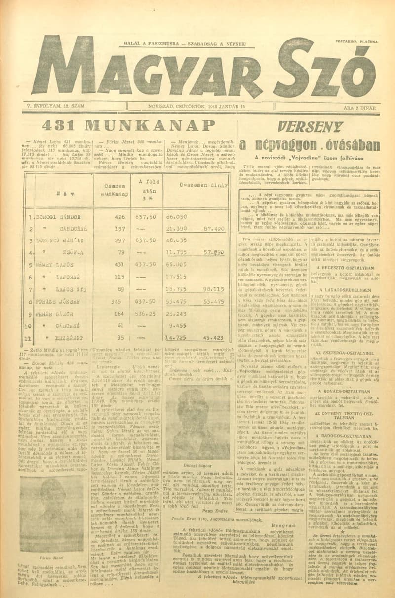 Magyar Szó, 5. évf. 1948. január 15. 12. sz. 1–8. oldal