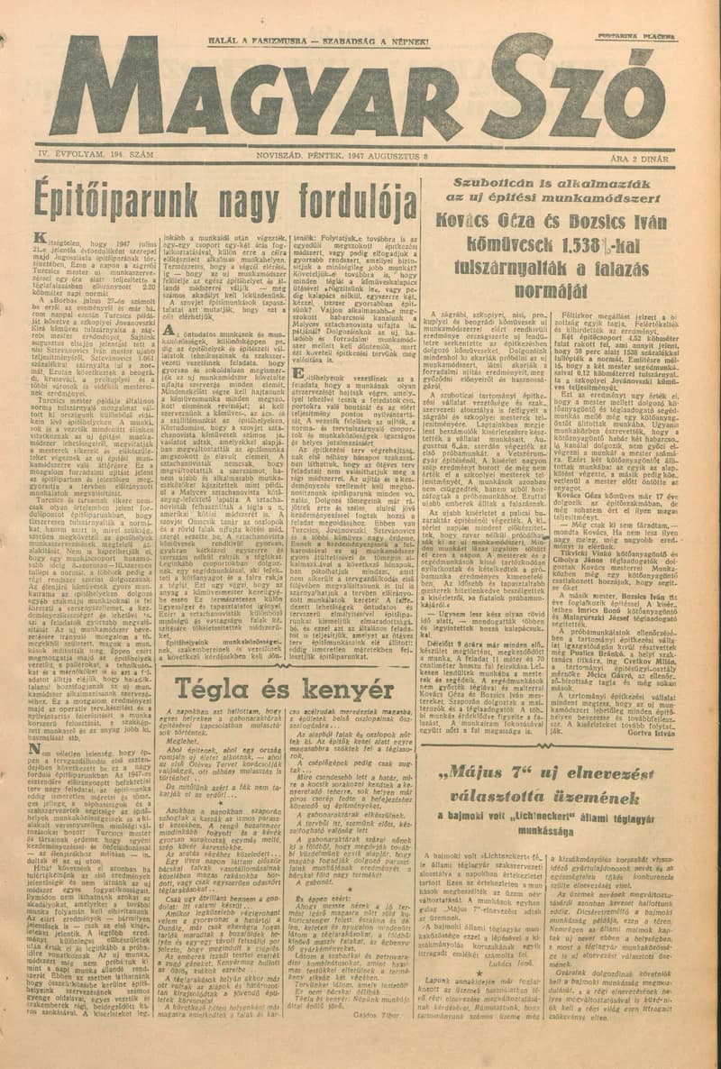 Magyar Szó, 4. évf. 1947. augusztus 8. 194. sz. 1–6. oldal