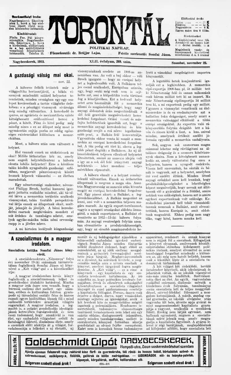 Torontál, 42. évf. 1913. november 29. 269. sz.