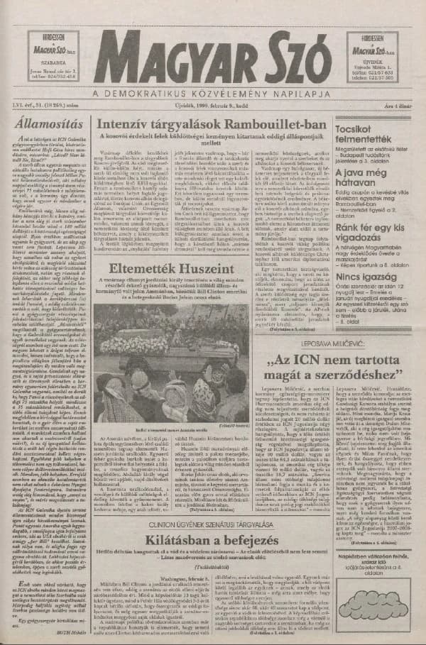 Magyar Szó, 56. évf. 1999. február 9. 31. sz. 1–16. oldal