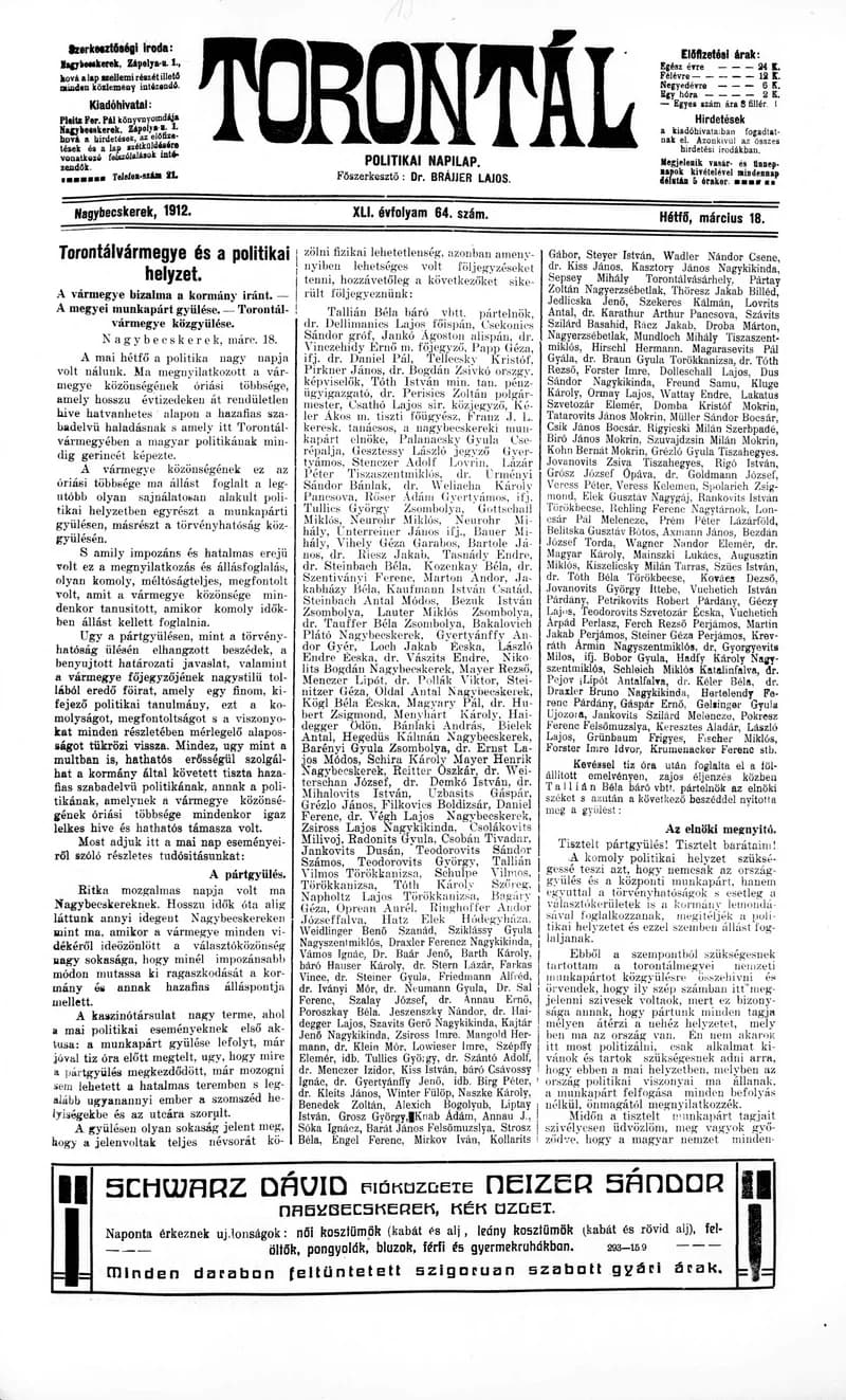 Torontál, 41. évf. 1912. március 18. 64. sz.