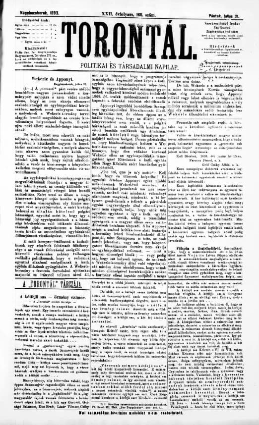 Torontál, 22. évf. 1893. július 21. 165. sz.