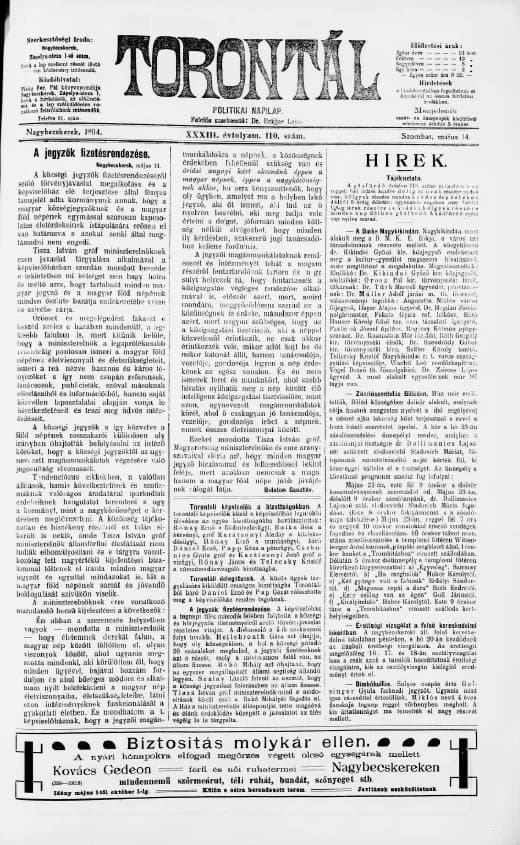 Torontál, 33. évf. 1904. május 14. 110. sz.