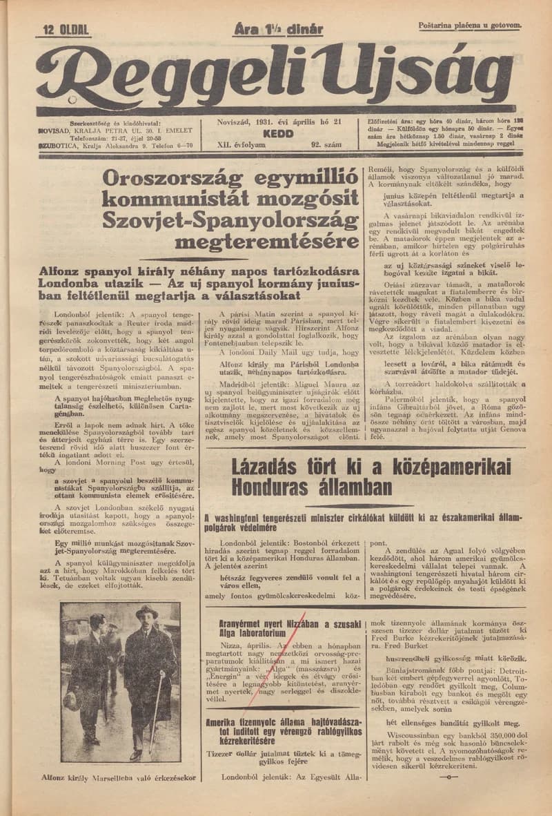 Reggeli Újság, 12. évf. 1931. április 21. 92. sz.