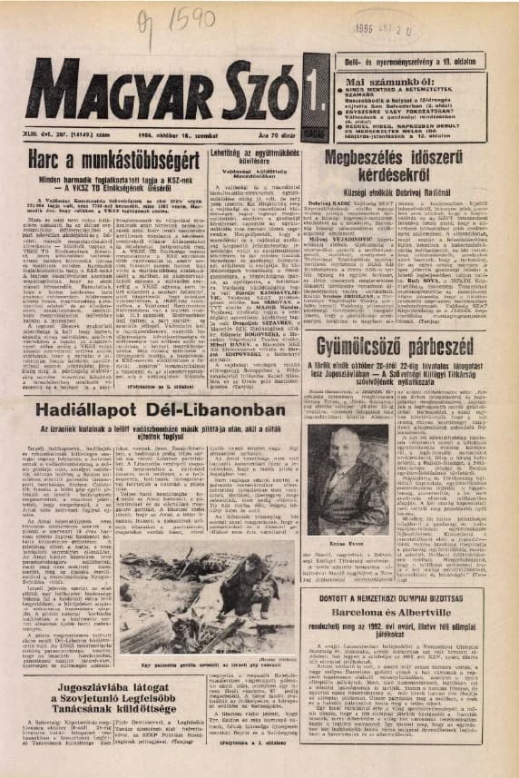 Magyar Szó, 43. évf. 1986. október 18. 287. sz. 1–24. oldal