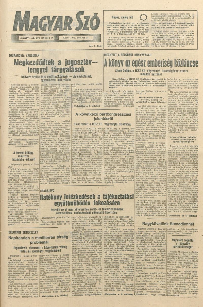 Magyar Szó, 34. évf. 1977. október 25. 294. sz.