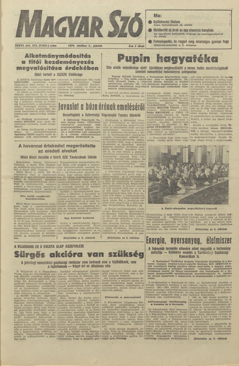 Magyar Szó, 36. évf. 1979. október 5. 274. sz. 1–20. oldal