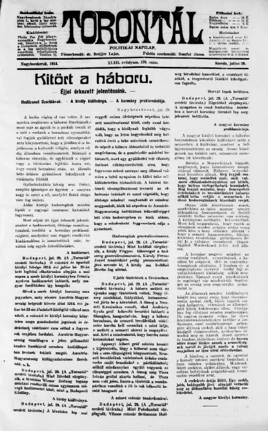 Torontál, 43. évf. 1914. július 29. 170. sz.