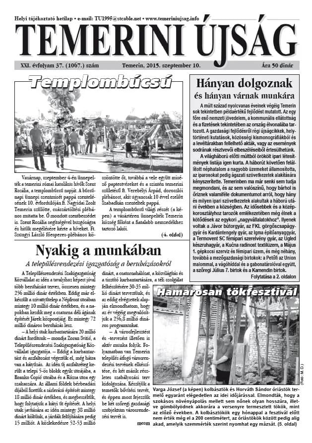 Temerini Újság, 21. évf. 2015. szeptember 10. 37. sz.