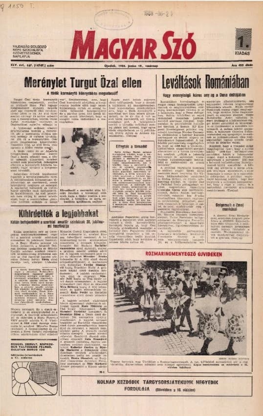 Magyar Szó, 45. évf. 1988. június 19. 167. sz. 1–32. oldal