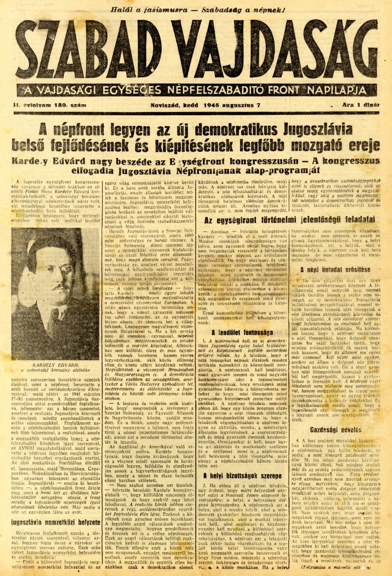 Szabad Vajdaság, 2. évf. 1945. augusztus 7. 180. sz.