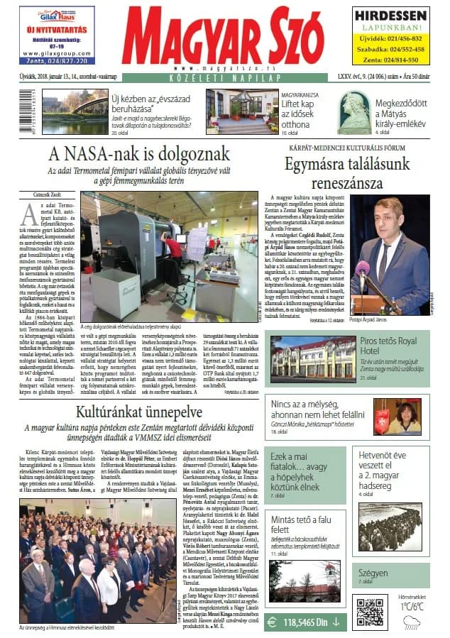 Magyar Szó, 75. évf. 2018. január 13. – 14. 9. sz. 1–42. oldal