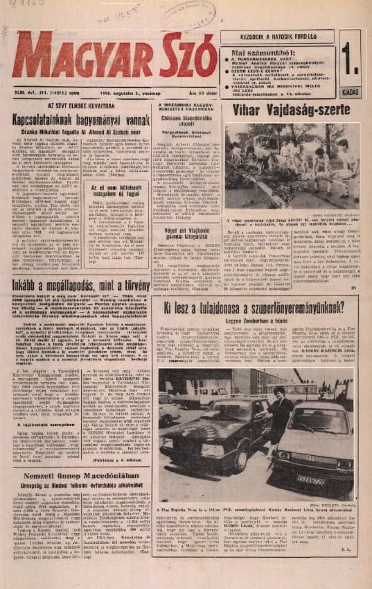 Magyar Szó, 43. évf. 1986. augusztus 3. 211. sz. 1–28. oldal