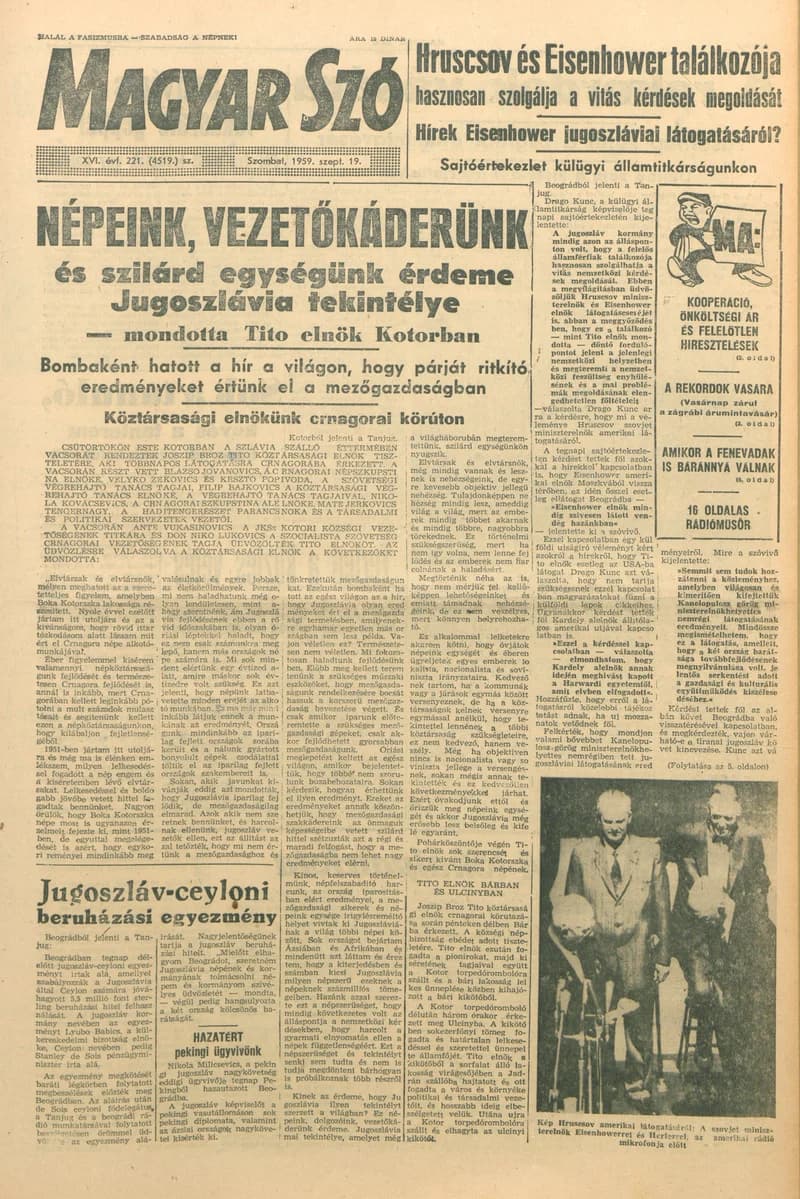 Magyar Szó, 16. évf. 1959. szeptember 19. 221. sz. 1–26. oldal