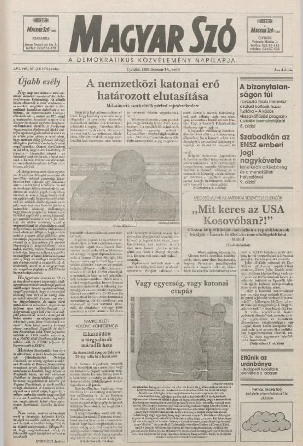 Magyar Szó, 56. évf. 1999. február 16. 37. sz. 1–16. oldal