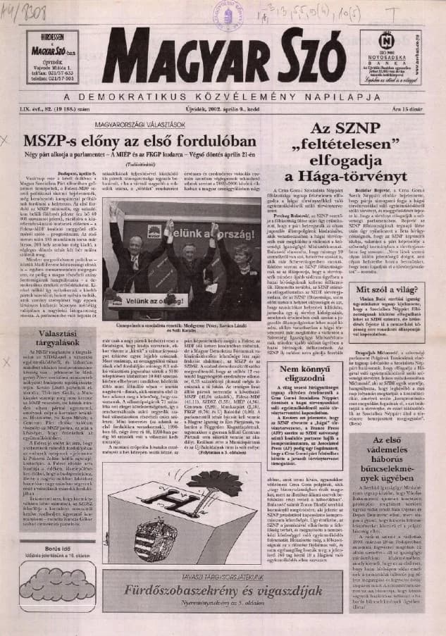 Magyar Szó, 59. évf. 2002. április 9. 82. sz. 1–16. oldal