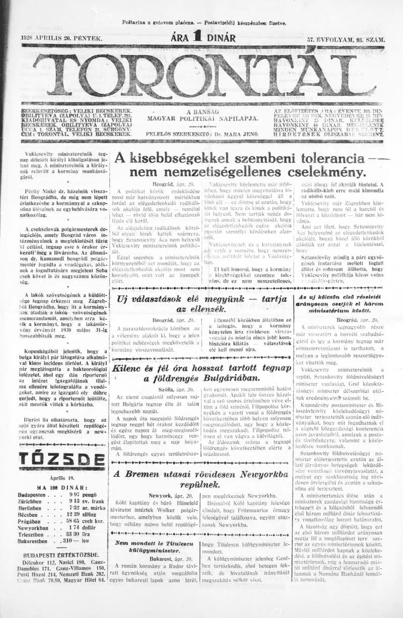 Torontál, 57. évf. 1928. április 20. 93. sz.