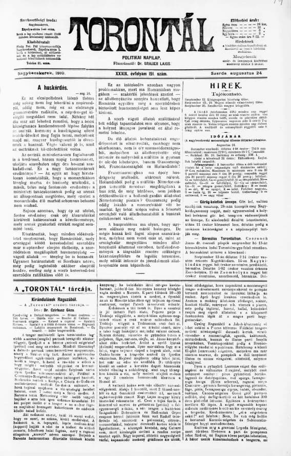 Torontál, 39. évf. 1910. augusztus 24. 191. sz.