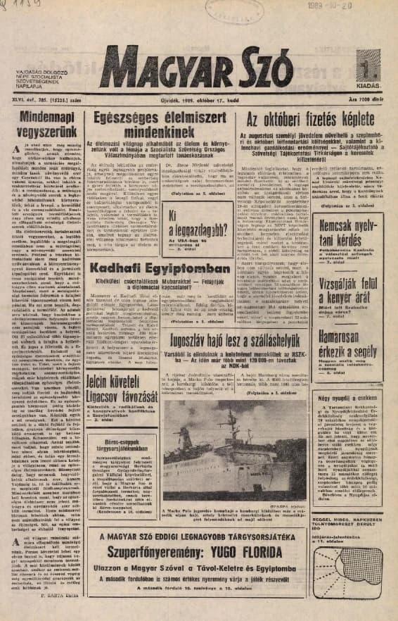 Magyar Szó, 46. évf. 1989. október 17. 285. sz. 1–16. oldal