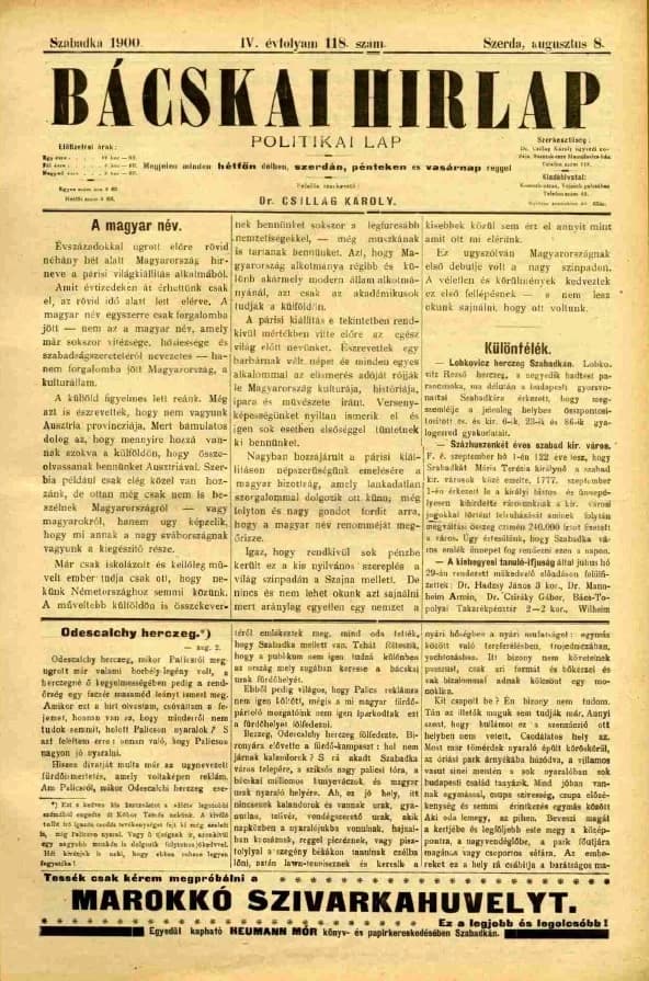 Bácskai Hirlap, 4. évf. 1900. augusztus 8. 118. sz.