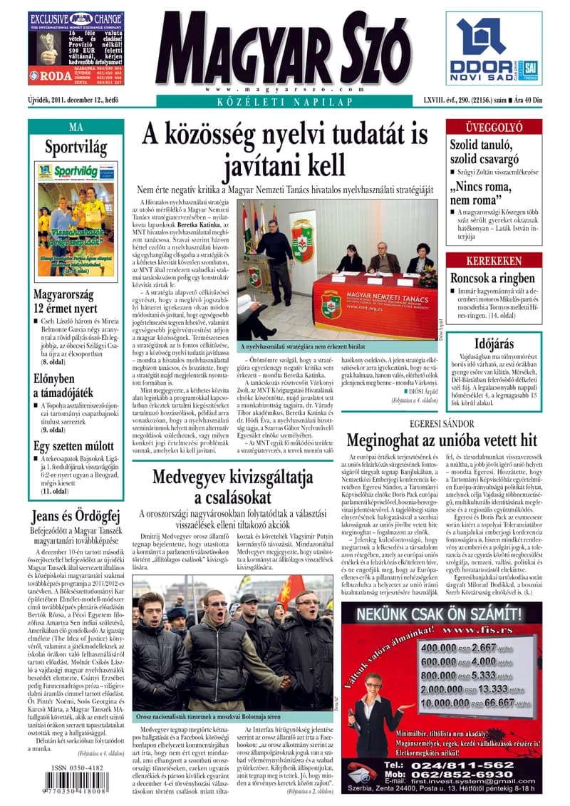 Magyar Szó, 68. évf. 2011. december 12. 290. sz. 1–16. oldal