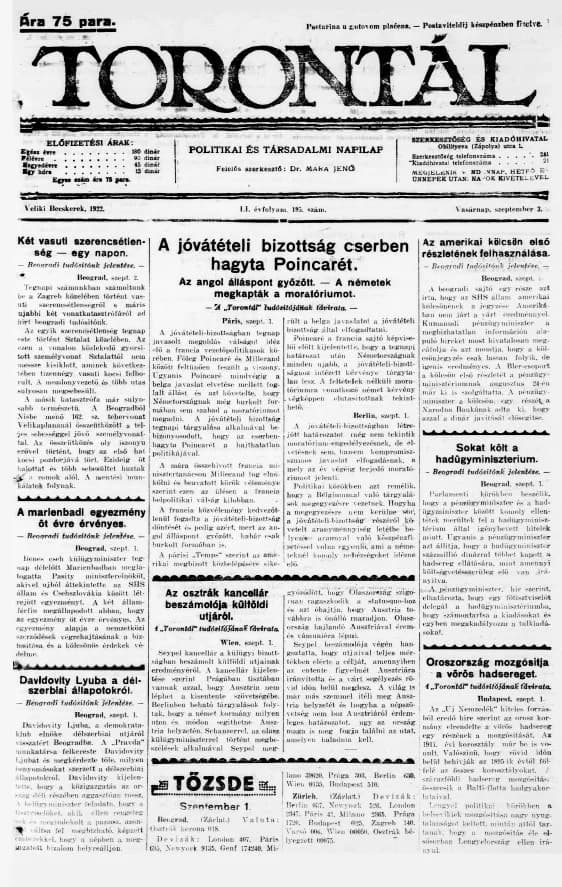 Torontál, 51. évf. 1922. szeptember 3. 195. sz.