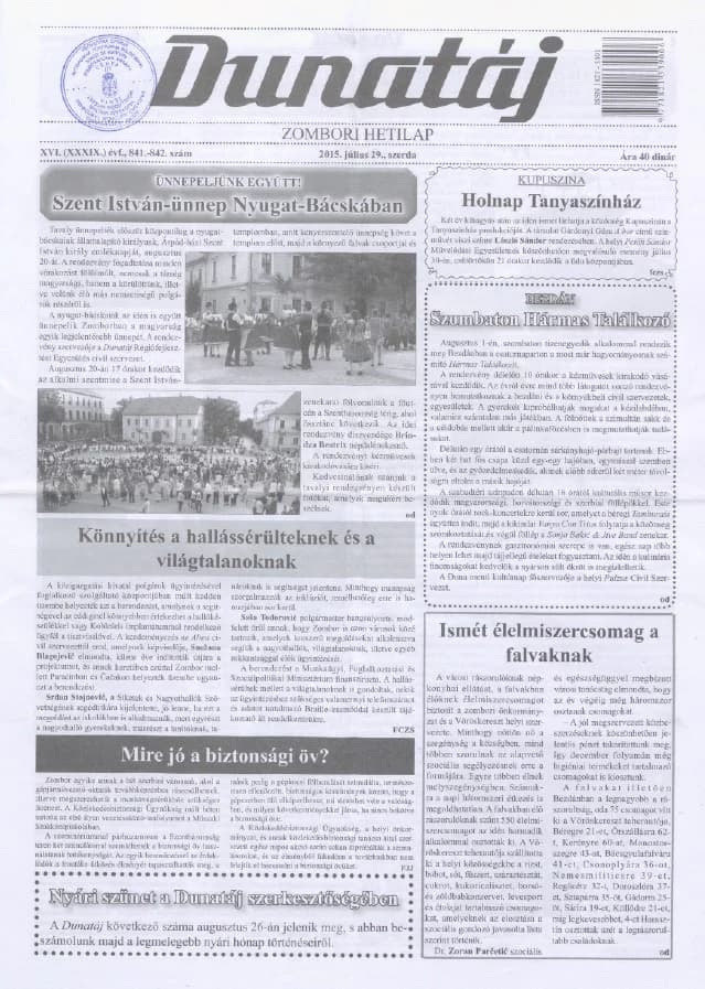 Dunatáj, 17. évf. 2015. július 29. 841–842. sz.