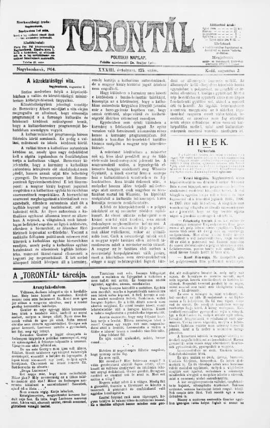 Torontál, 33. évf. 1904. augusztus 2. 175. sz.