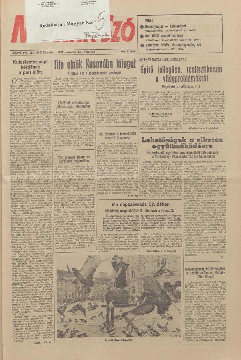 Magyar Szó, 36. évf. 1979. október 14. 283. sz. 1–36. oldal