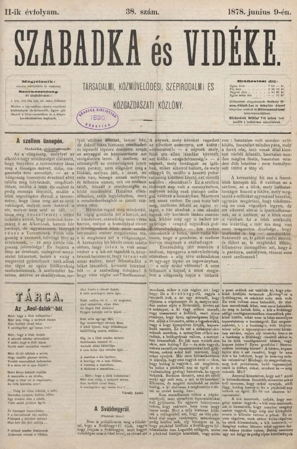 Szabadka és vidéke, 2. évf. 1878. június 9. 38. sz.