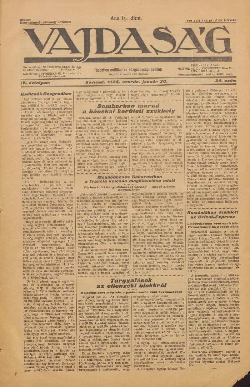 Vajdaság, 4. évf. 1924. január 30. 24. sz.