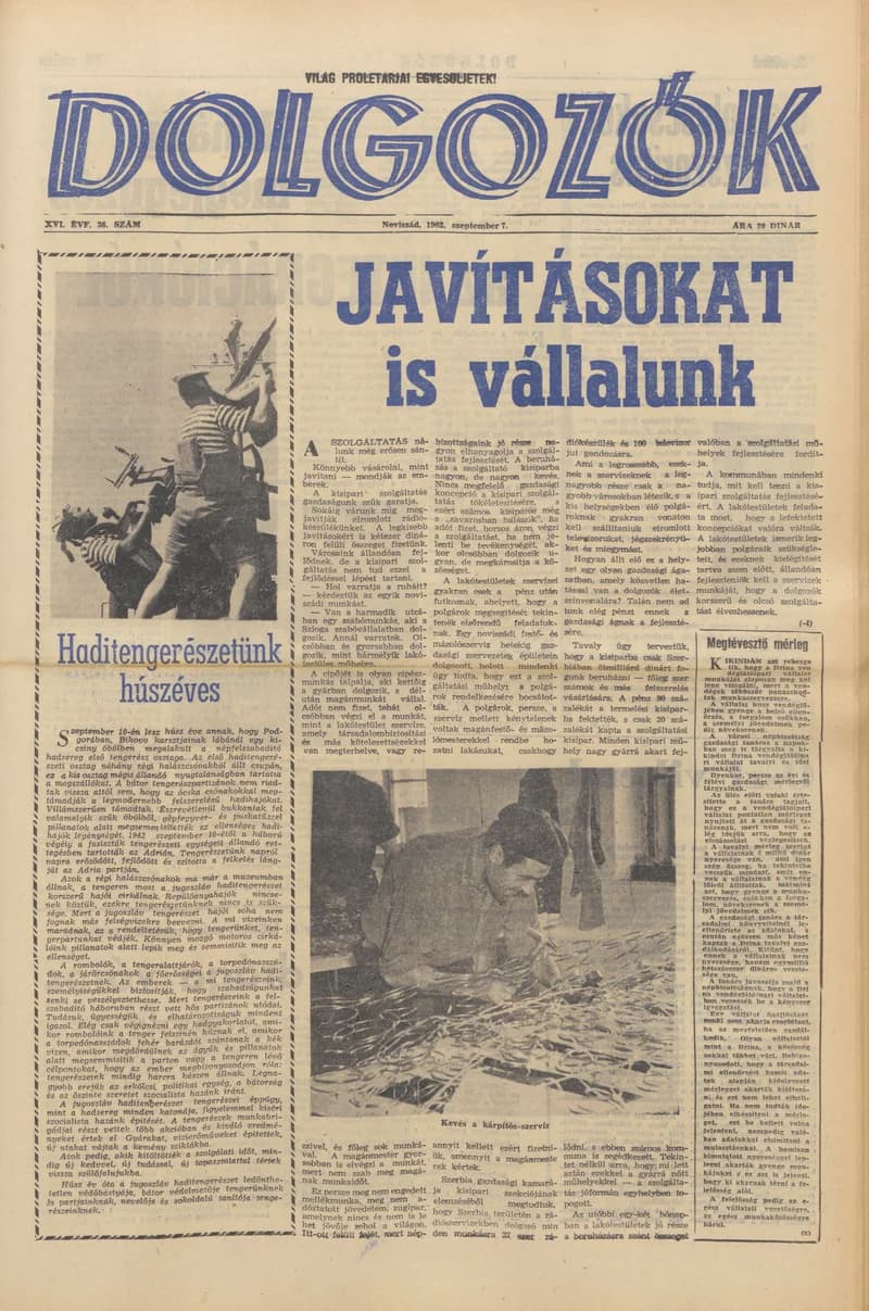 Dolgozók, 16. évf. 1962. szeptember 7. 36. sz.