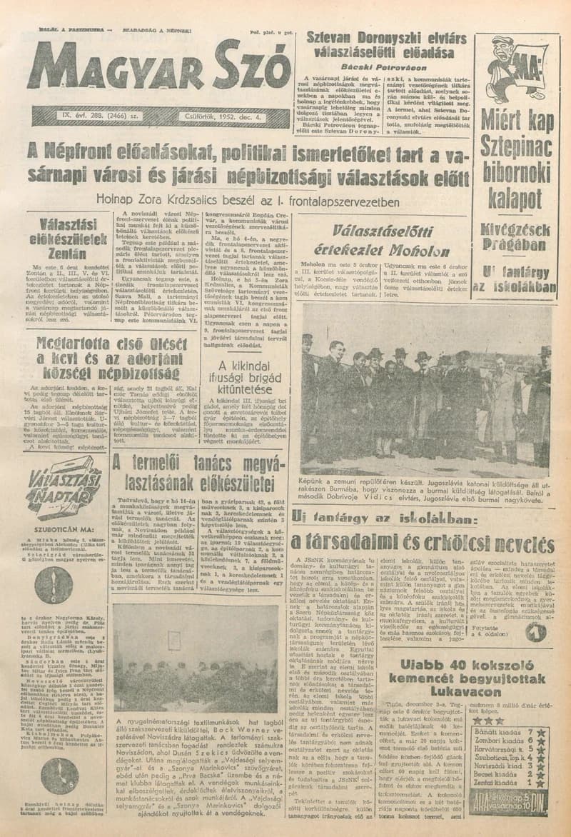 Magyar Szó, 9. évf. 1952. december 4. 288. sz. 1–10. oldal