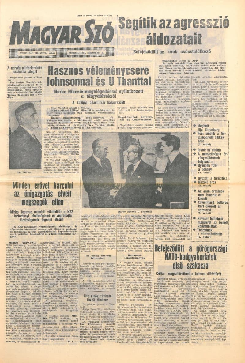 Magyar Szó, 24. évf. 1967. szeptember 2. 241. sz. 1–12. oldal