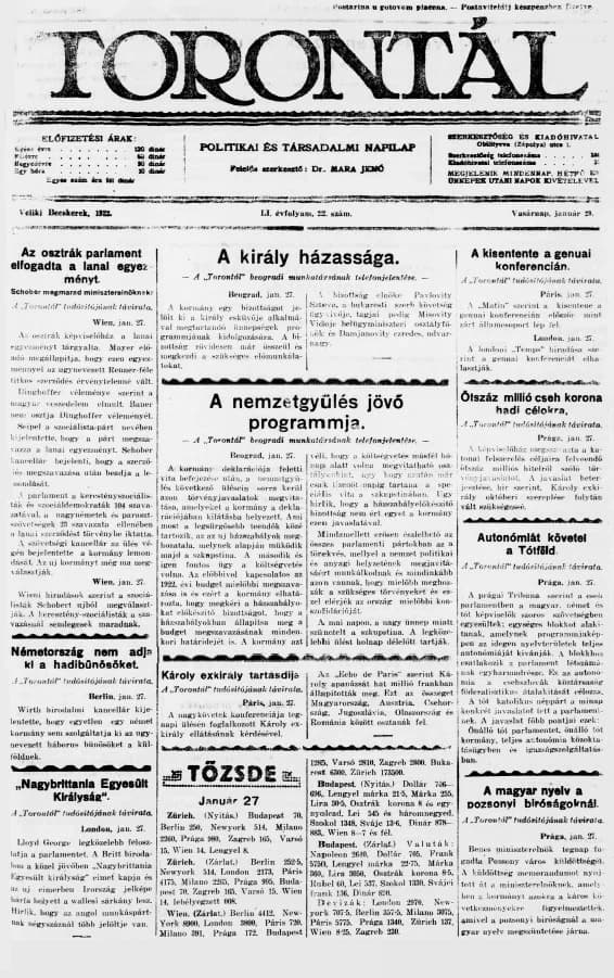 Torontál, 51. évf. 1922. január 29. 22. sz.