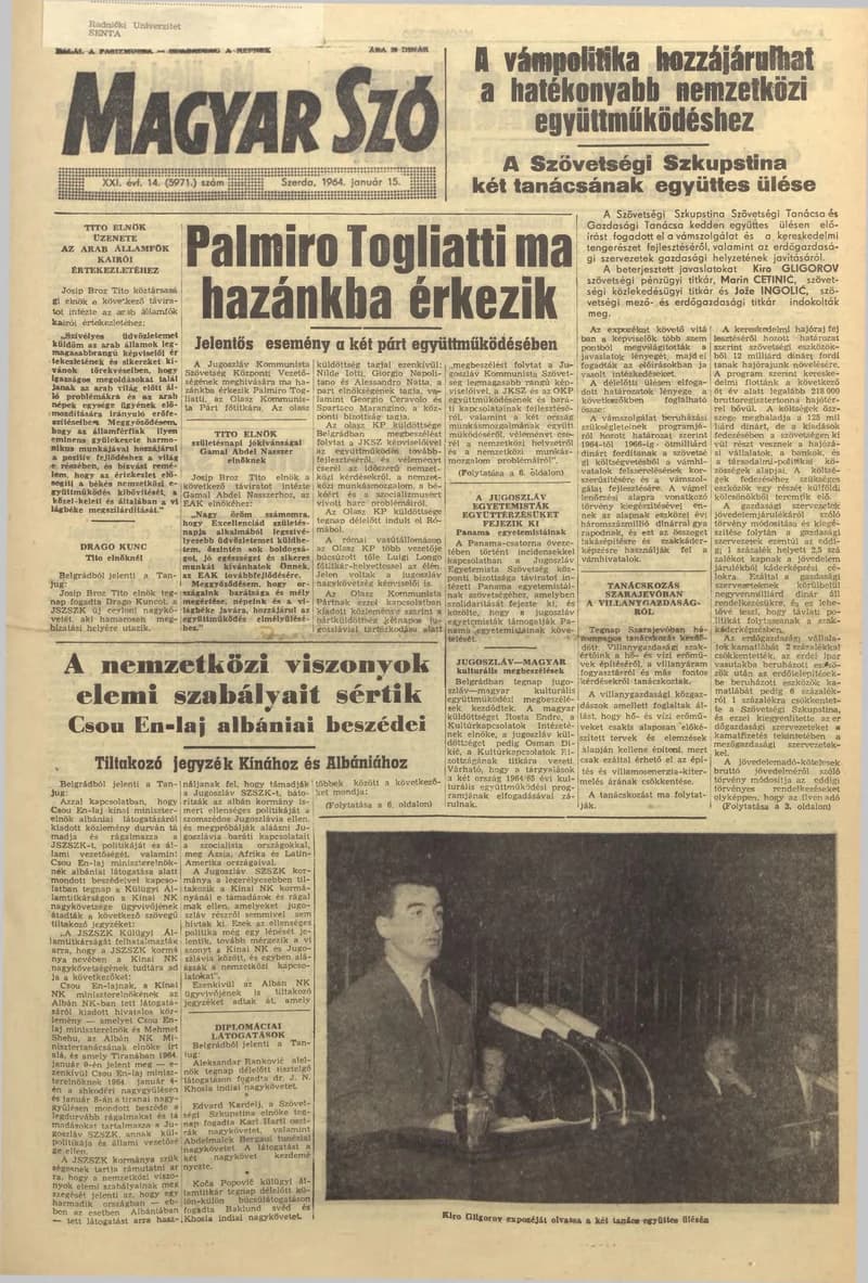 Magyar Szó, 21. évf. 1964. január 15. 14. sz. 1–16. oldal