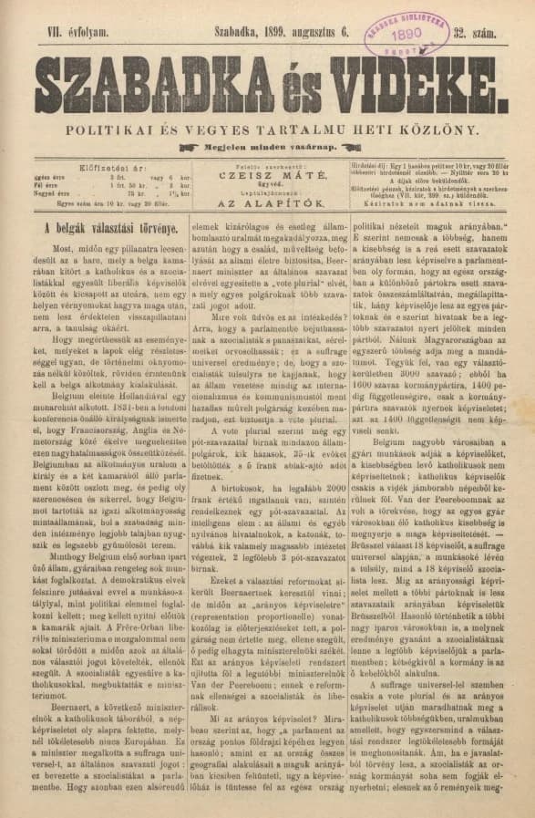 Szabadka és vidéke II, 7. évf. 1889. augusztus 6. 32. sz.