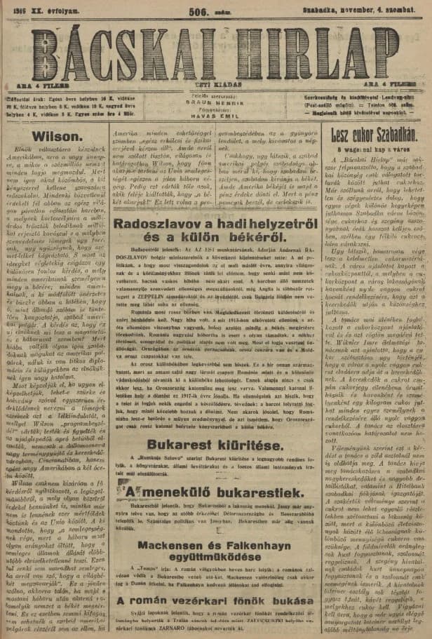 Bácskai Hirlap, 20. évf. 1916. november 4. 506. sz.