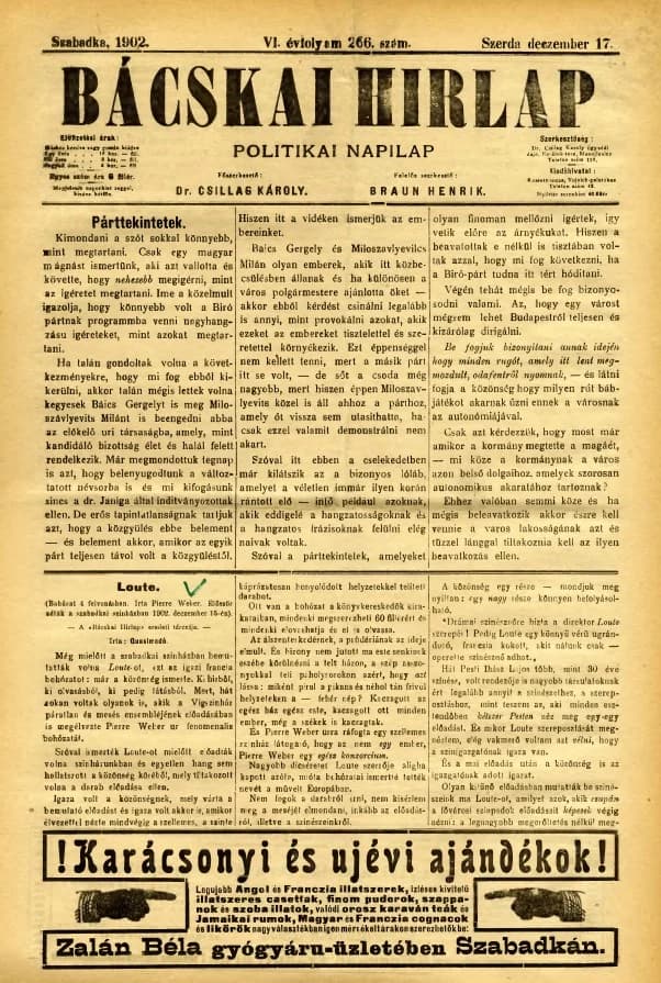 Bácskai Hirlap, 6. évf. 1902. december 17. 266. sz.
