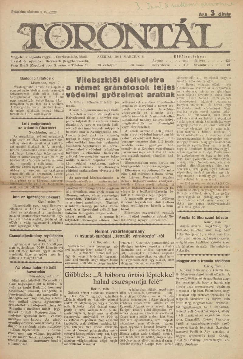 Torontál, 73. évf. 1944. március 8. 56. sz.