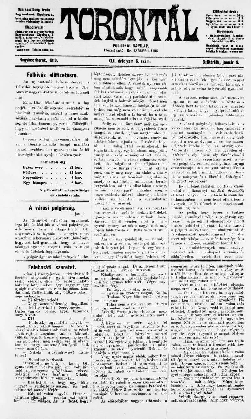 Torontál, 42. évf. 1913. január 9. 6. sz.