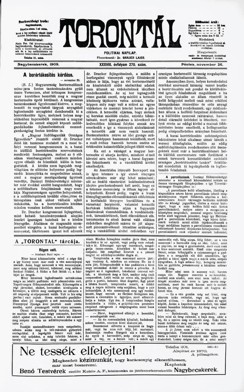 Torontál, 38. évf. 1909. november 26. 270. sz.