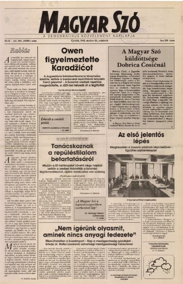 Magyar Szó, 49. évf. 1992. október 15. 284. sz. 1–16. oldal