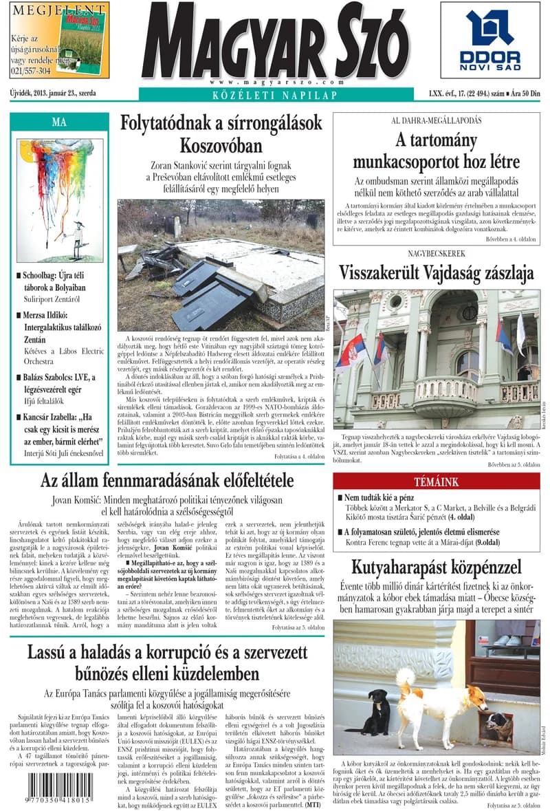 Magyar Szó, 70. évf. 2013. január 23. 17. sz. 1–20. oldal