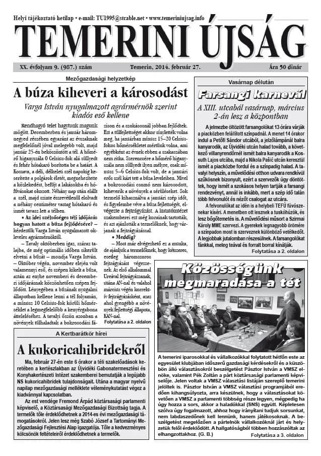 Temerini Újság, 20. évf. 2014. február 27. 9. sz.