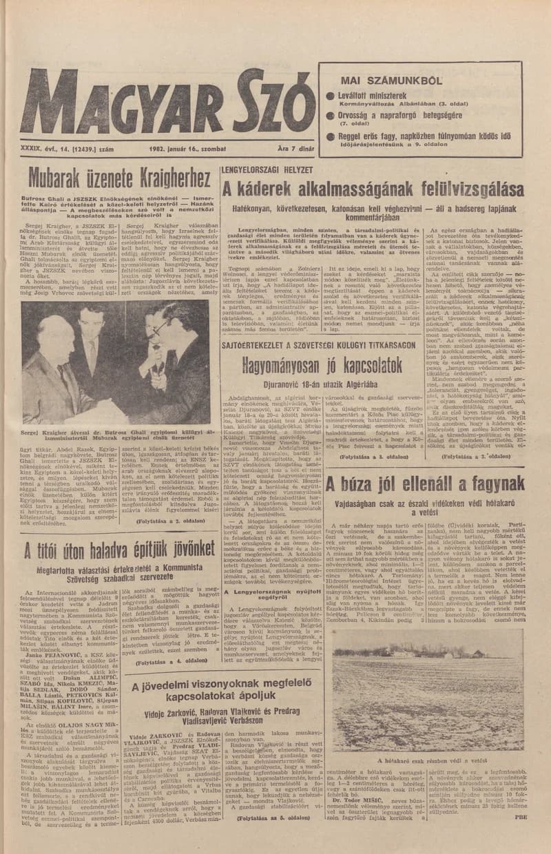 Magyar Szó, 39. évf. 1982. január 16. 14. sz. 1–20. oldal