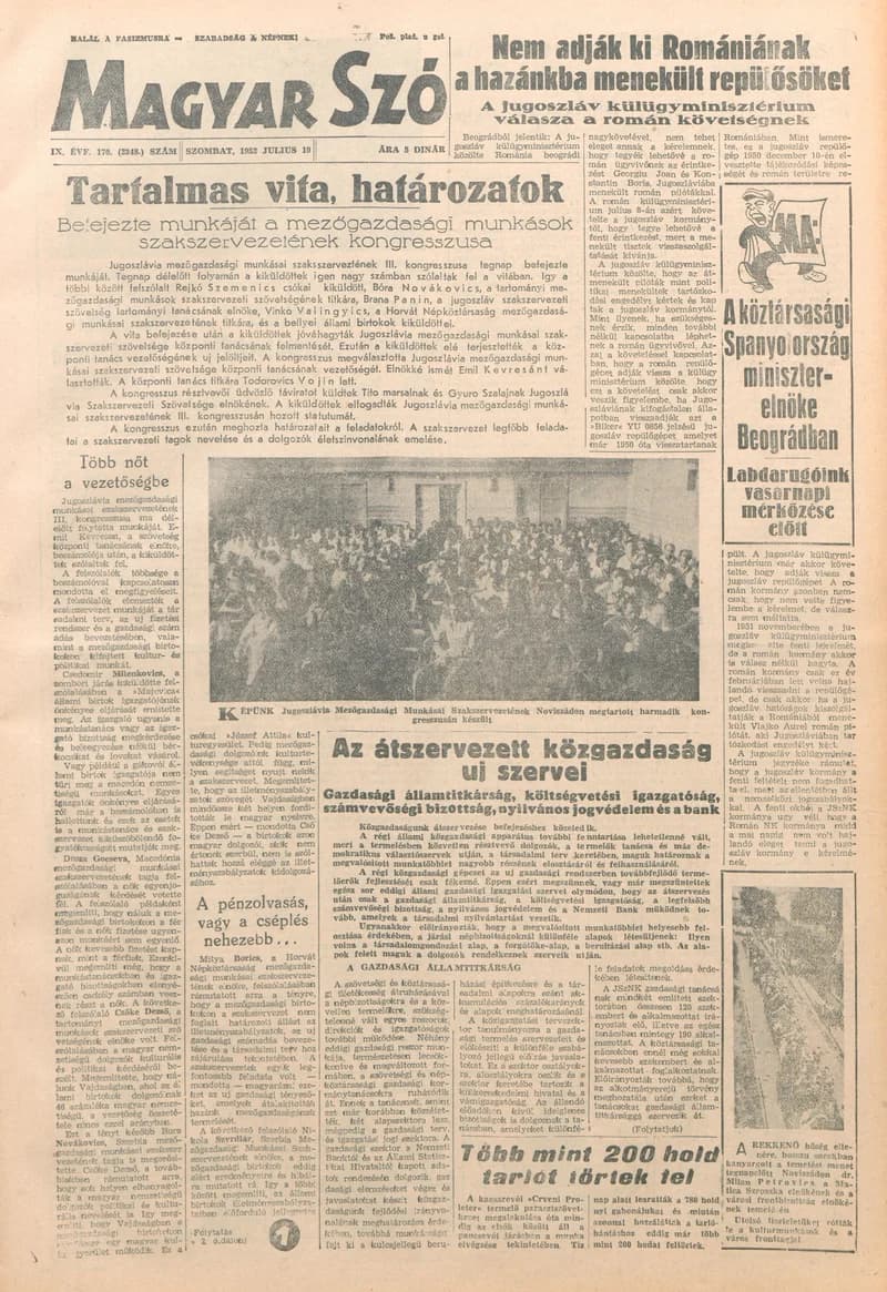 Magyar Szó, 9. évf. 1952. július 19. 170. sz. 1–4. oldal