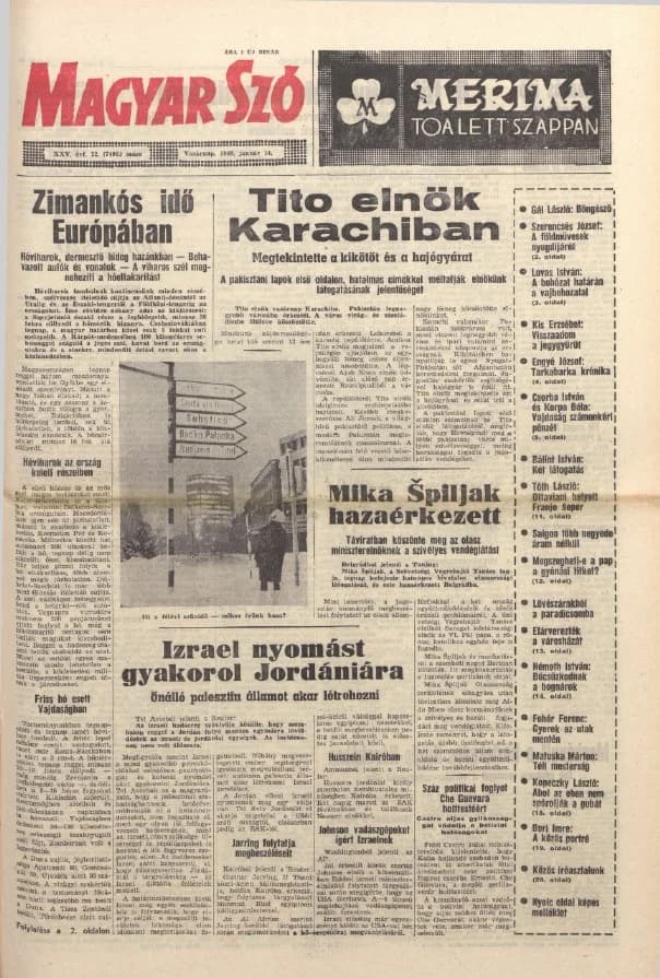 Magyar Szó, 25. évf. 1968. január 14. 12. sz. 1–32. oldal
